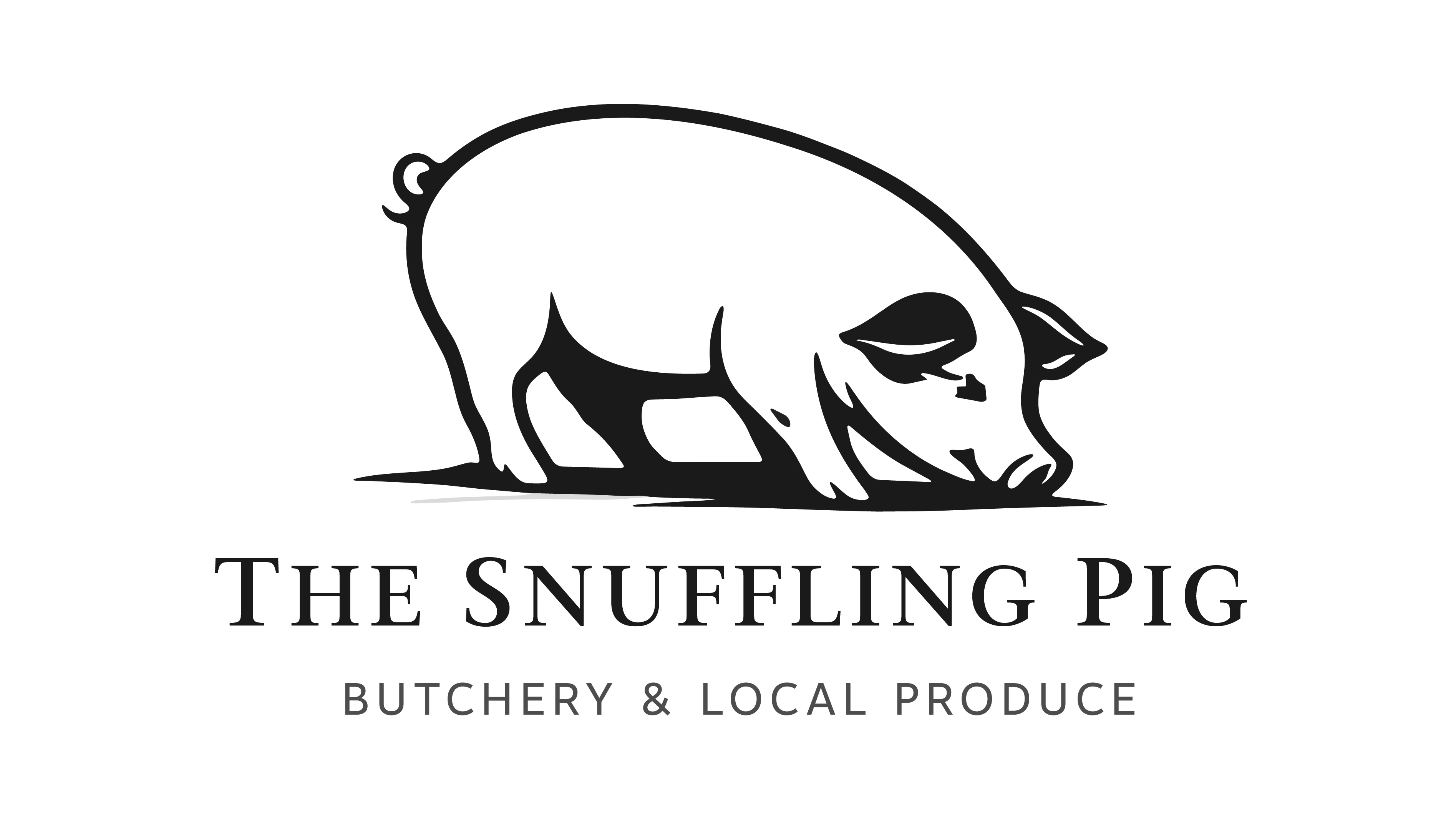 The Snuffling Pig logo, a stylised pig snuffling in the mud, with the name of the business in a rustic-modern font